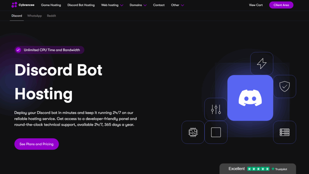 Screenshot of cybrancee bot page website header