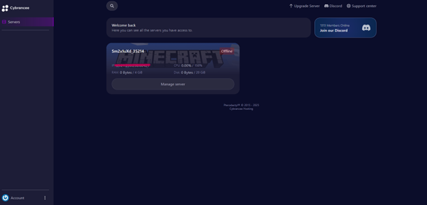 a selection menu with a server to manage