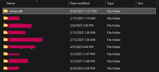 an explorer window showing a folder named .minecraft