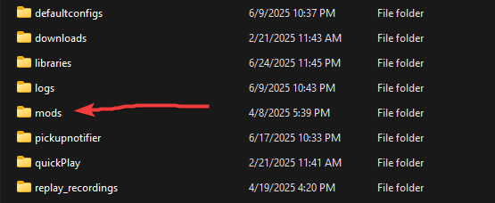 an exploere window that has an arrow ponting to a folder named mods