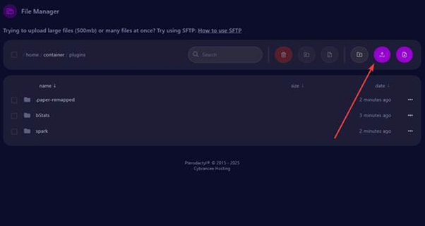 plugins folder with an arrow pointing to upload button