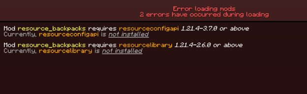 an error window that tells the user to add 2 more mods in order to work