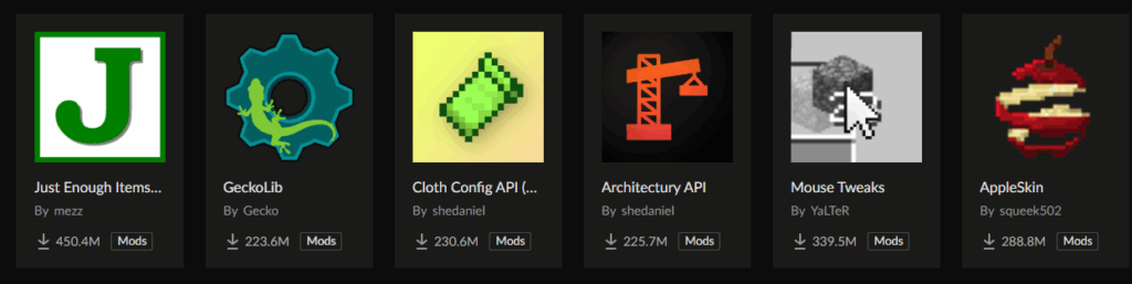 The most popular mods from CurseForge