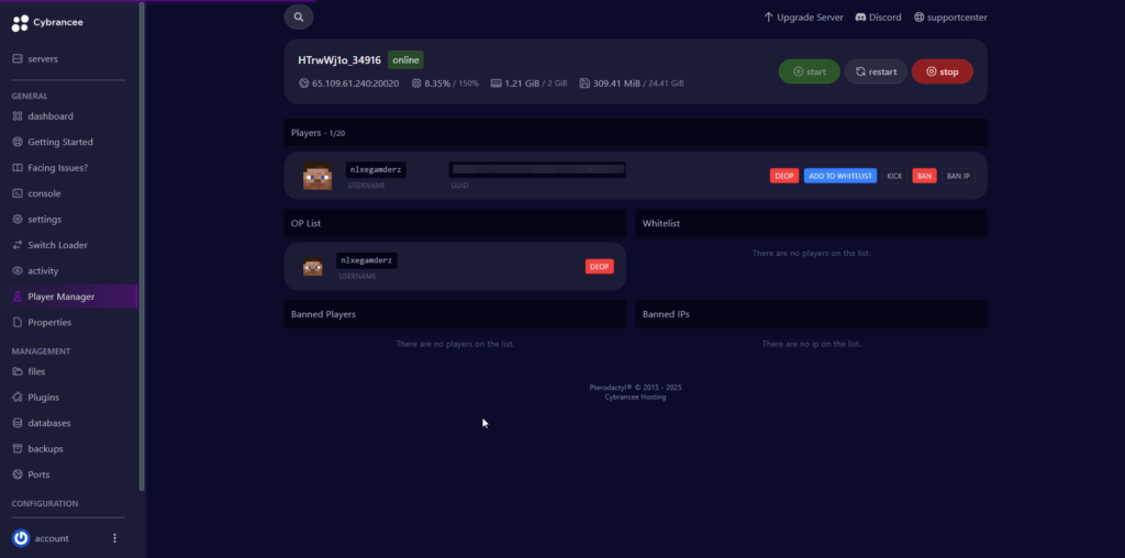 Cybrancee Panel Player Manager