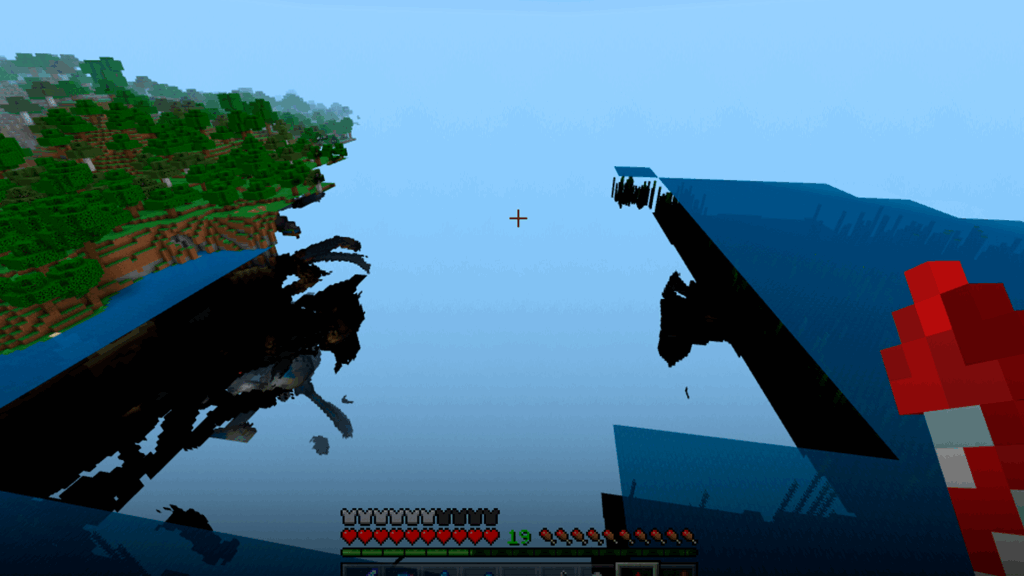 A player experiencing lag while flying through his world