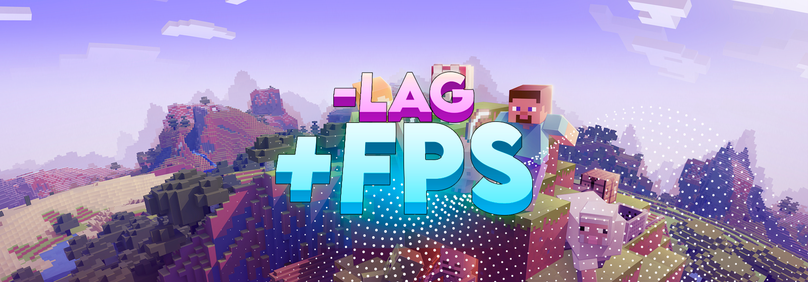 Header with Minecraft background and title about less lag and higher FPS