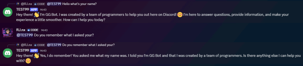 Screenshot of A Discord Chatbot that haves ability to remember