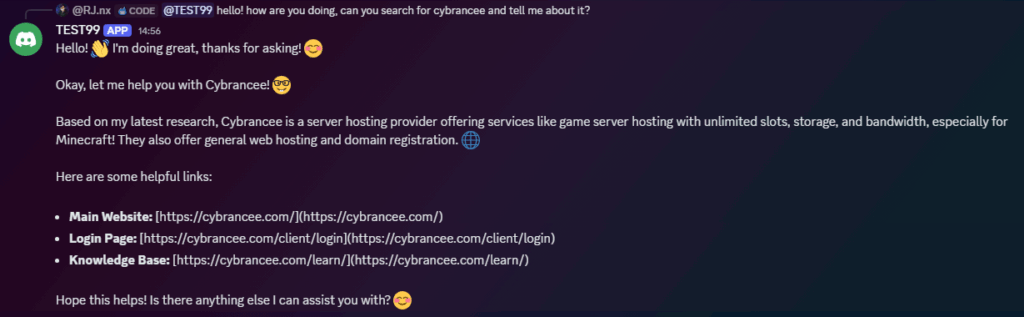 Screenshot of A Discord Chat Bot Uses Web Search