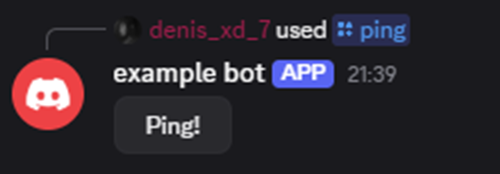 the response of the discord slash command named ping
