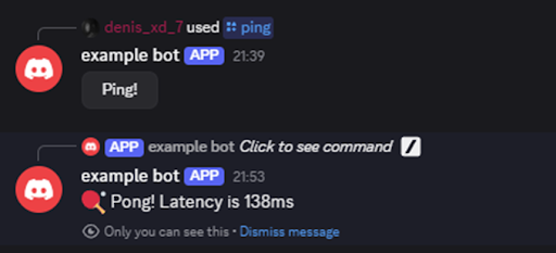 the response of a discord slash command that was used with the information