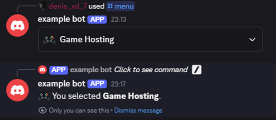 a dropdown menu along with the confirmation of selecting game hosting
