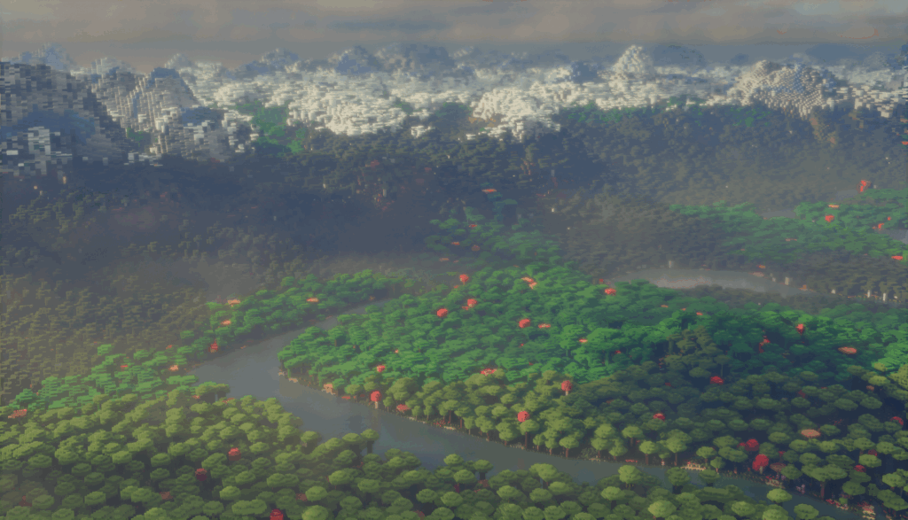 A landscape image in Minecraft
