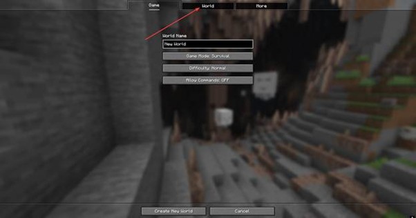 minecraft java create world menu with some options and buttons