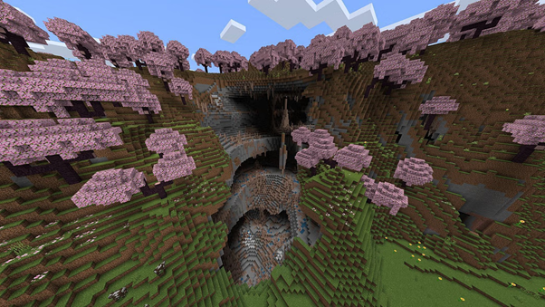 a masive hole in a 3. Cherry Groves biome