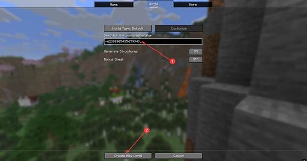 minecraft java create world advanced tab with a custom seed pasted