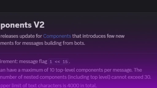 Discord components V2 banner with information