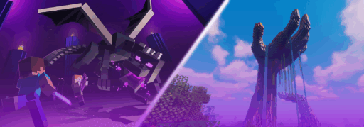 Minecraft banner with Ender dragon split screen