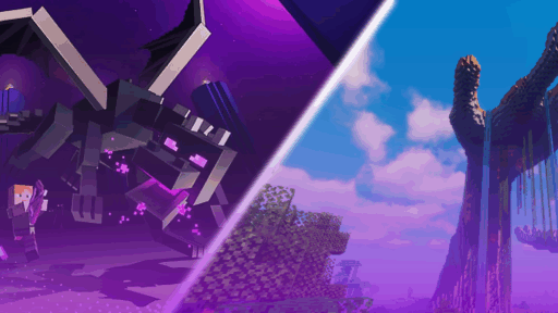 Minecraft banner with Ender dragon split screen