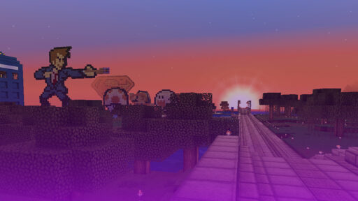 Minecraft landscape with figures