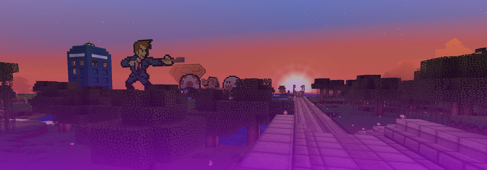 Minecraft landscape with figures