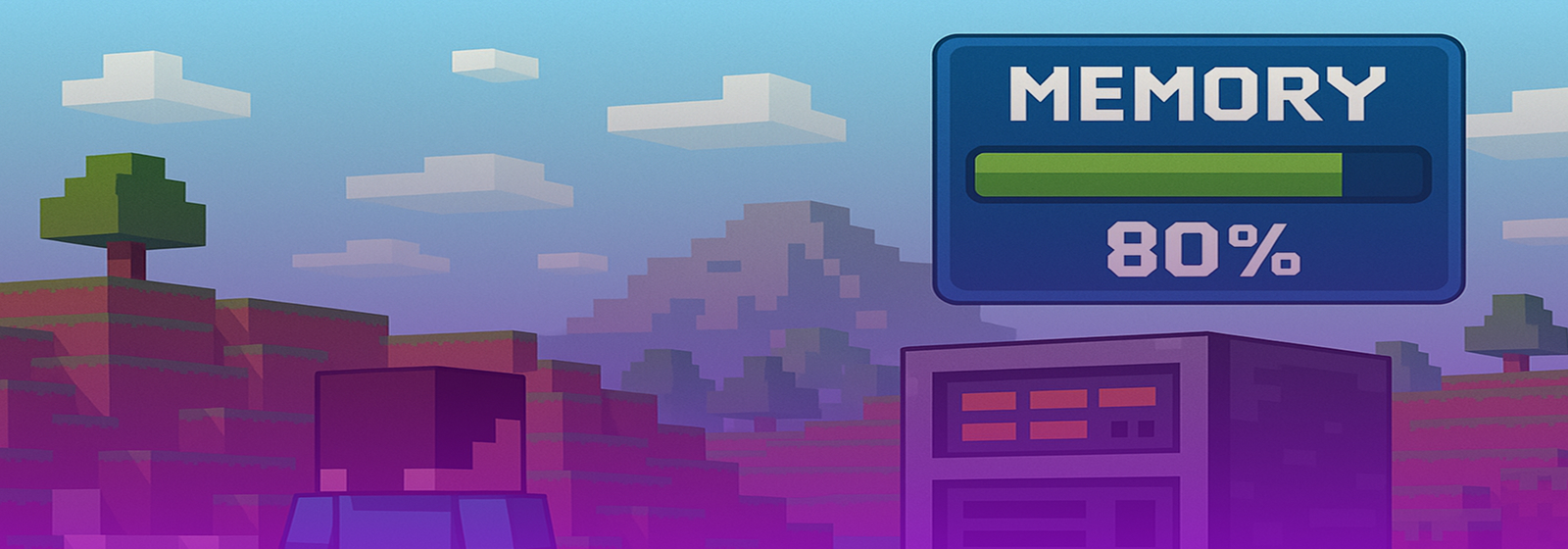 Minecraft banner of world with server and memory usage card