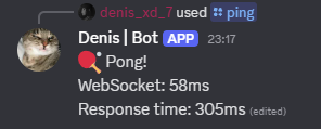 a discord bot with a respose of websocket and response time