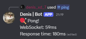 a discord bot with a respose of websocket and response time