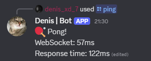 a discord bot with a respose of websocket and response time