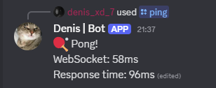 a discord bot with a respose of websocket and response time