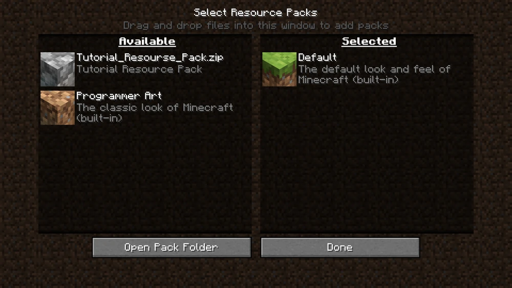 The resourcepack select screen