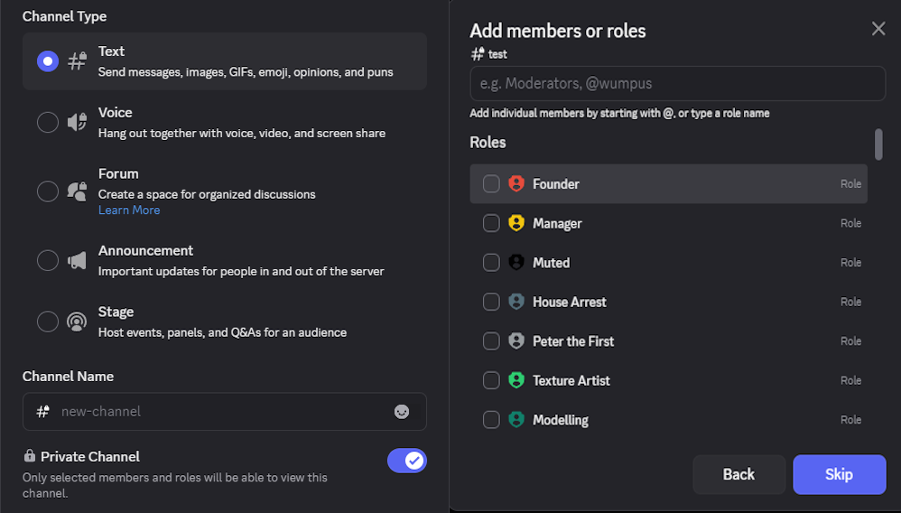 An image showing how you can make private channels.