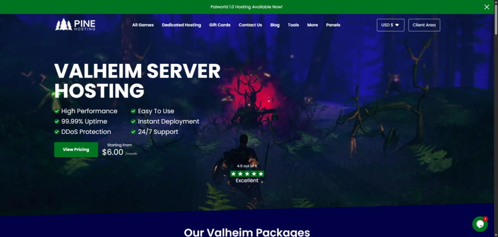 pine hosting valheim hosting page
