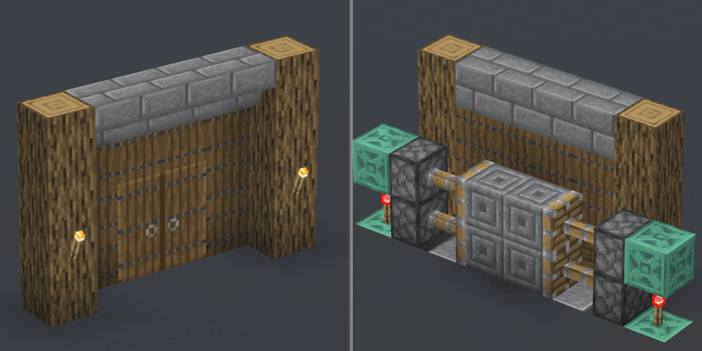 An example image displaying a redstone contraption enhancing a build