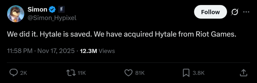 Simon's tweet announcing his buyback.