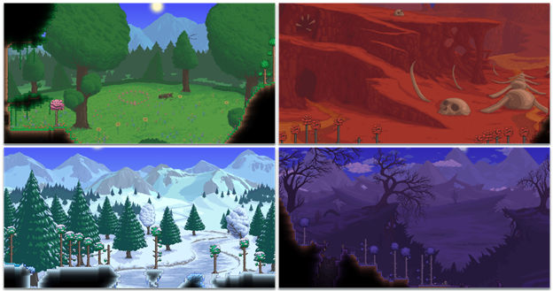 terraria new backgrounds for different biomes