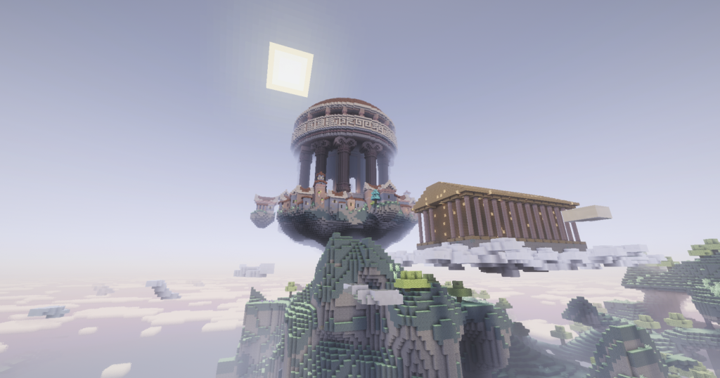 A giant structure found in the Aether Dimension from Better Minecraft Modpack.