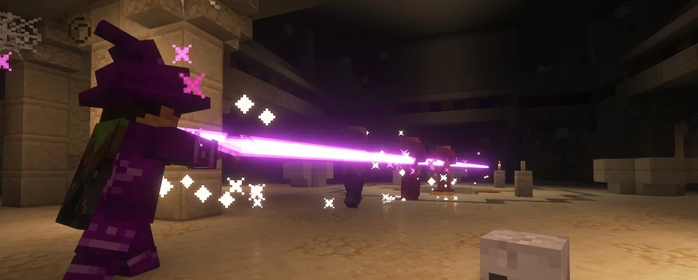 A wizard using a spell against the zombies in the Minecraft StaTech Industry Modpack.