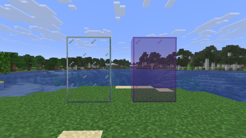 Two glass colors with the Minecraft continuity mod, removing the borders.