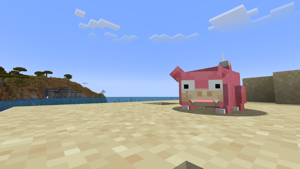 A desert with a Pokémon from the Minecraft Cobblemon Modpack.