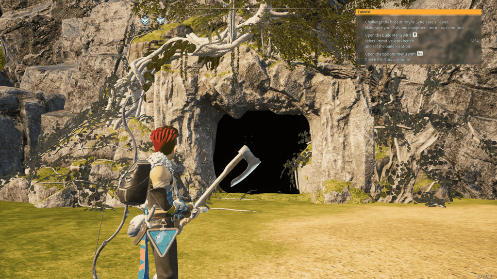 Palworld cave entrance showing dungeon and hidden area