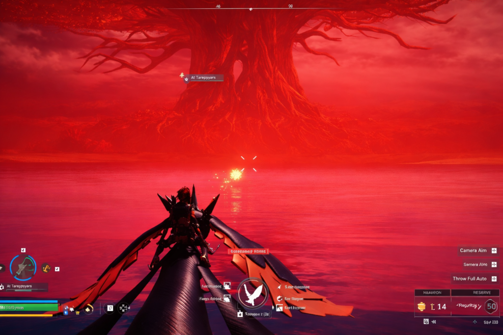 Palworld red wall world border with player flying toward the edge of the map