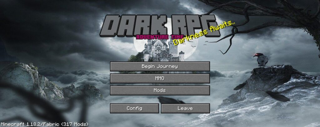 Minecraft Dark RPG modpack main menu screen 