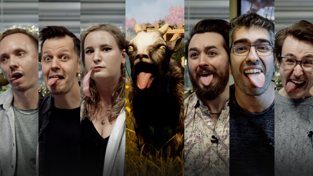 the developers of valheim with their tongue out  