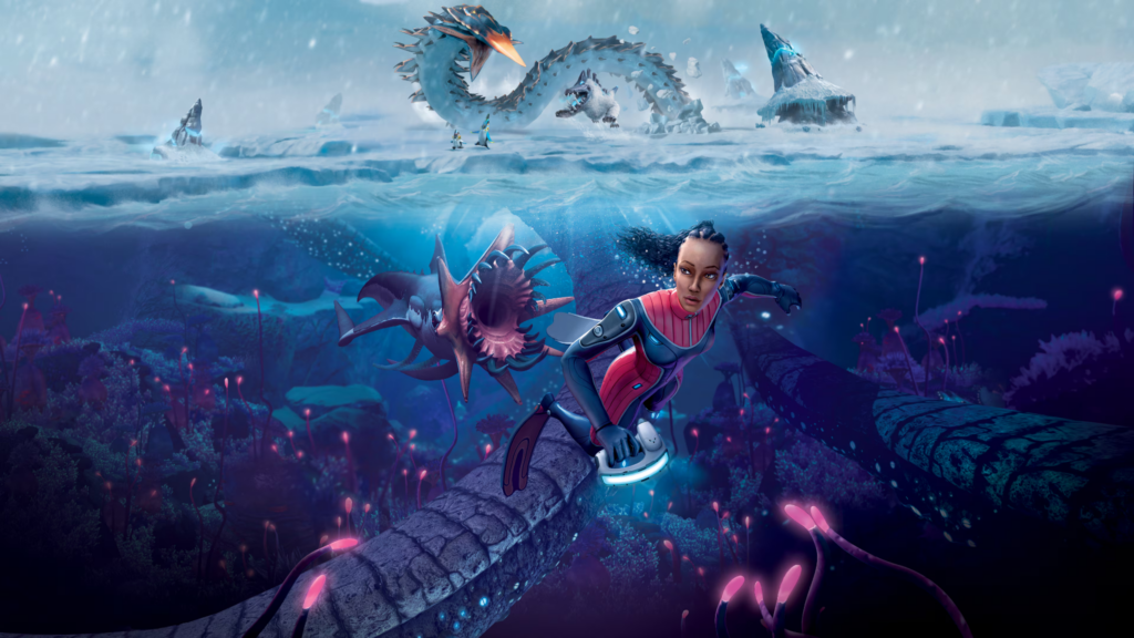 a girl person from subnautica in the water 
