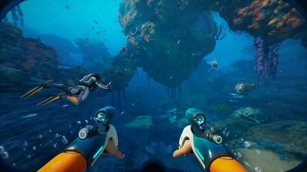 3 players underwater in subnautica 