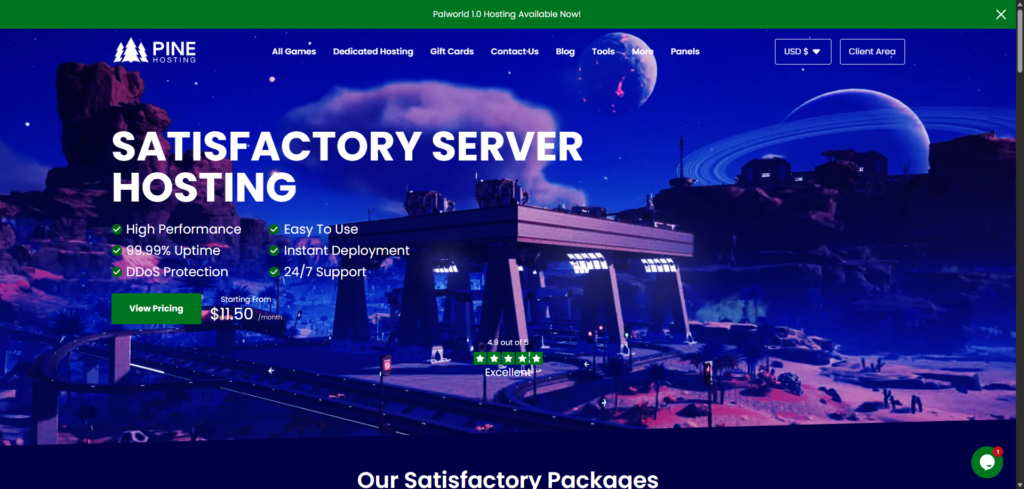 pine hosting satisfactory hosting page