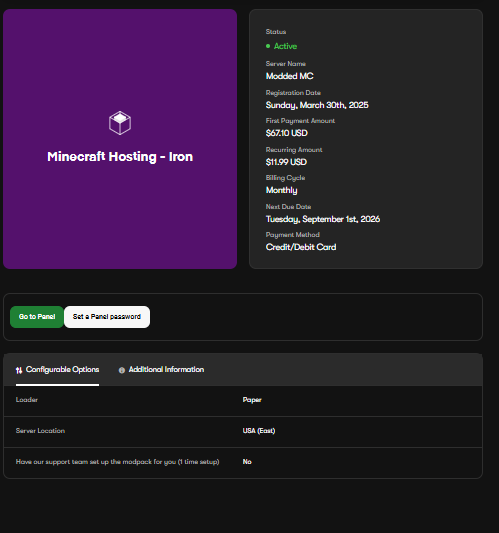 Details of a Cybrancee Minecraft Server