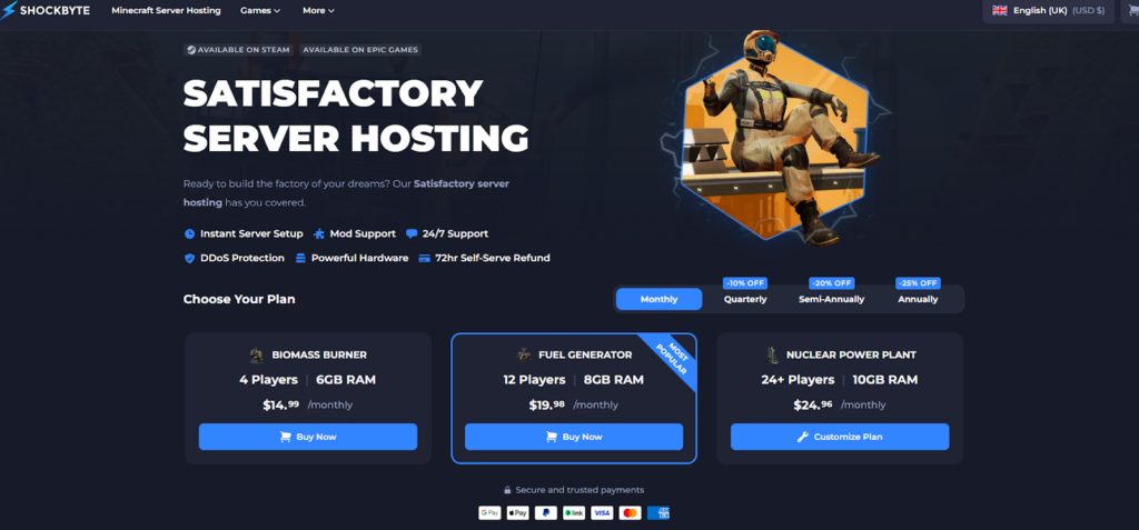 shockbyte hosting dashboard for satisfactory