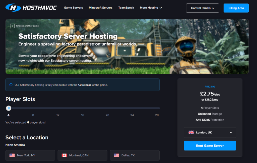 hosthavoc dashboard for satisfactory