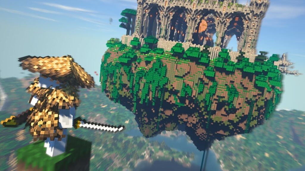 Minecraft Player standing near sky island